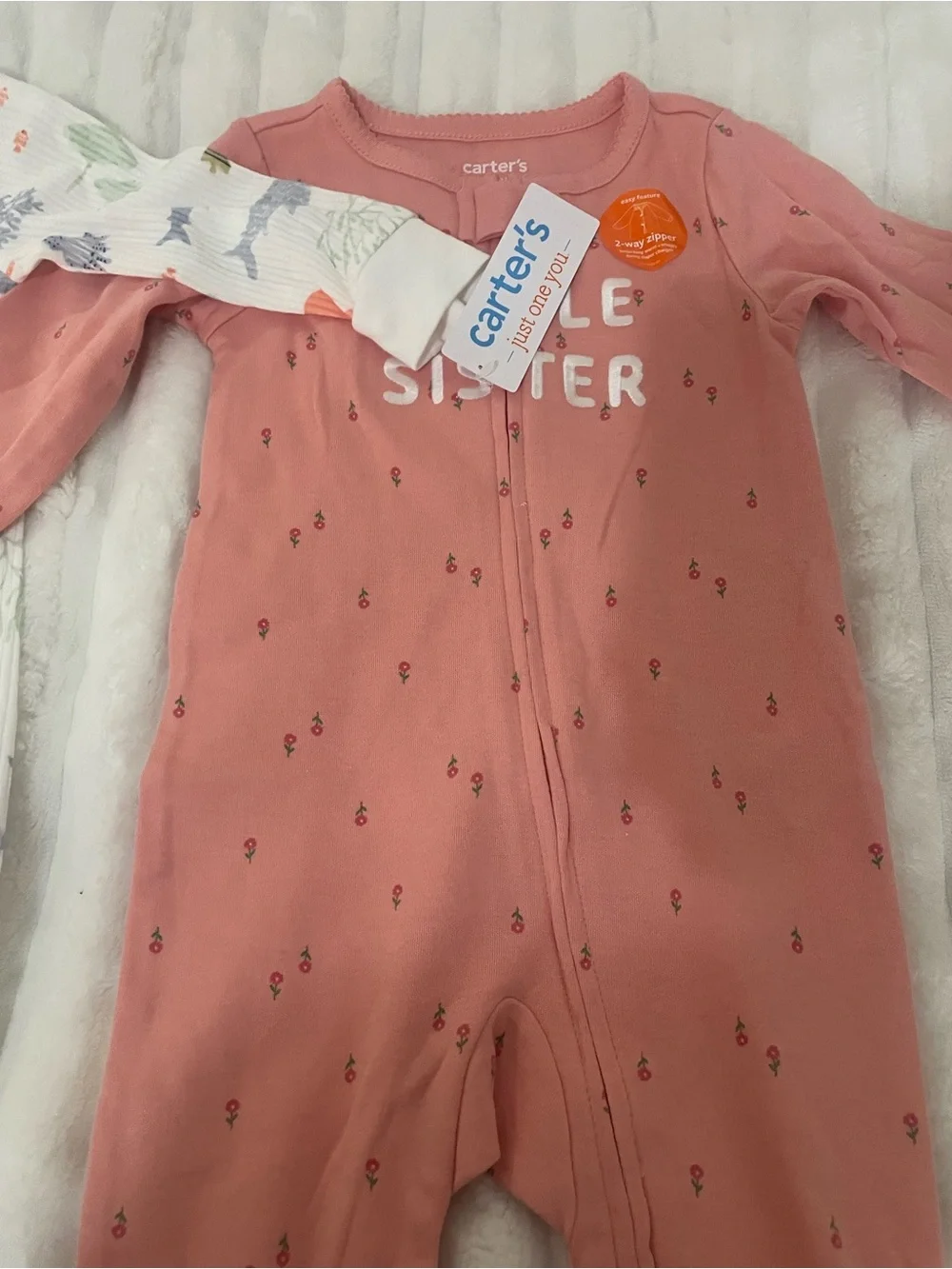 Carter's Coral Pink 'Little Sister' Footed One-Piece & Ocean Print Sleepsuit